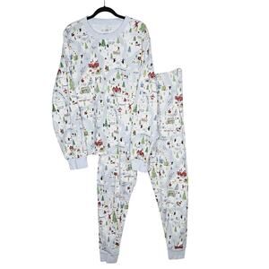 Pottery Barn Adult Christmas Pajamas Set XL North Pole Santa Organic Cotton